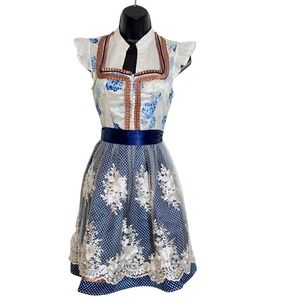 New Medium Oktoberfest Blue Floral Lace Dirndl Dress Bavarian German Trachten